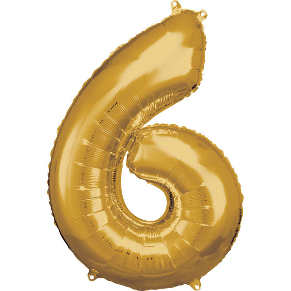 Folienballon, Zahlenballon 6 gold, 86 cm