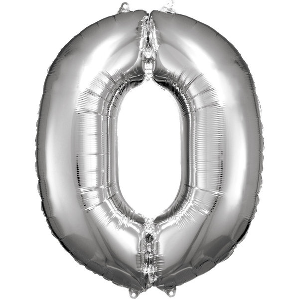 Folienballon, Zahlenballon 0 silber, 86 cm