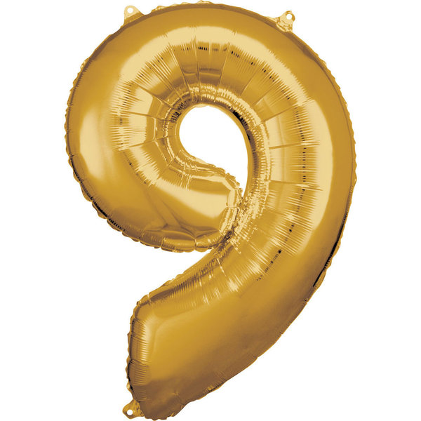 Folienballon, Zahlenballon 9 gold, 86 cm