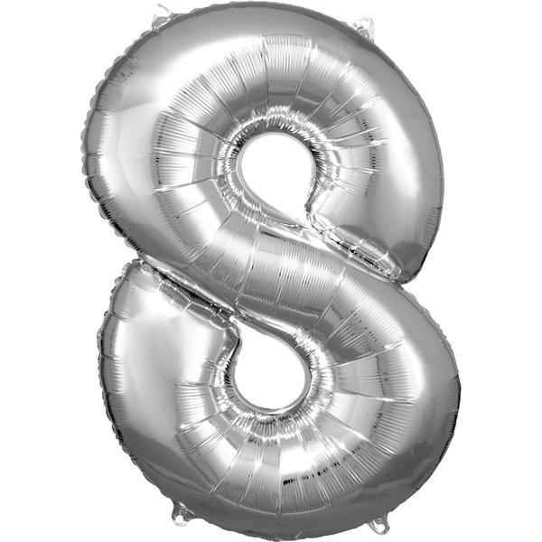 Folienballon, Zahlenballon 8 silber, 86 cm
