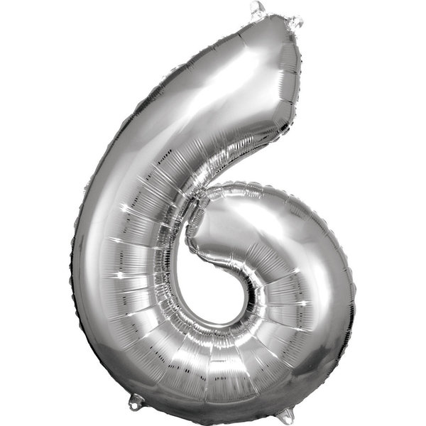 Folienballon, Zahlenballon 6 silber, 86 cm