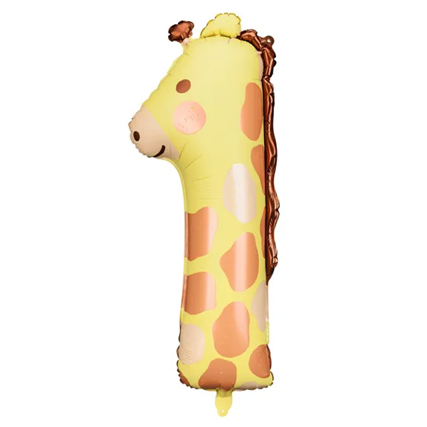 Zahlenballon, 1 als Tierfigur Giraffe, Folienballon 90 cm,