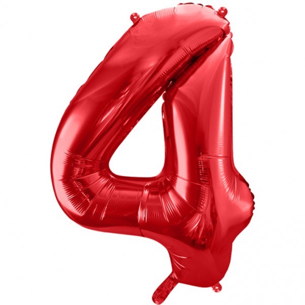 Folienballon, Zahlenballon 4 rot, 86 cm