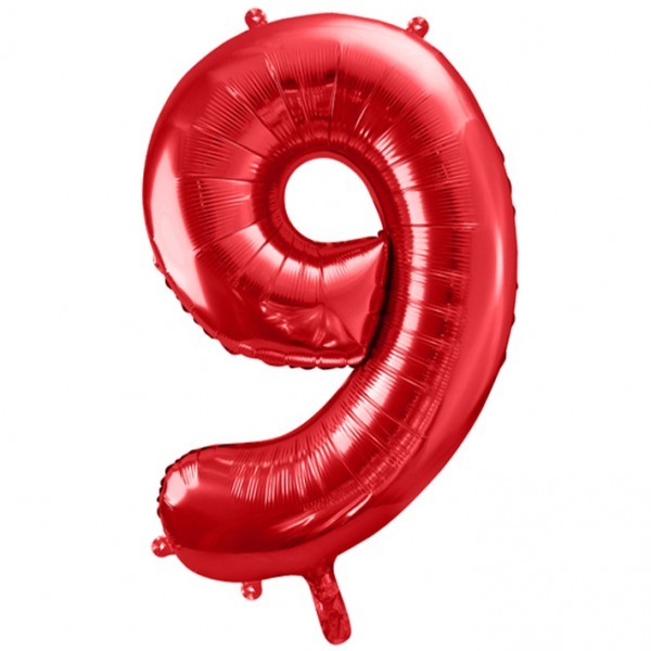 Folienballon, Zahlenballon 9 rot, 86 cm