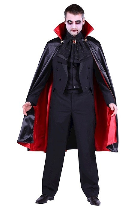 Dracula, Vampir Umhang, Cape mit Stehkragen, Schwarz-Rot, 100 cm