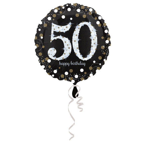 runder Ballon Holographic Funkeleffekt, Geburtstagszahl 50, Folienballon, verpackt 45 cm