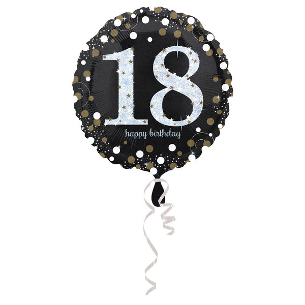 runder Ballon Holographic mit Funkeleffekt, Geburtstagszahl 18 Folienballon, verpackt 45 cm