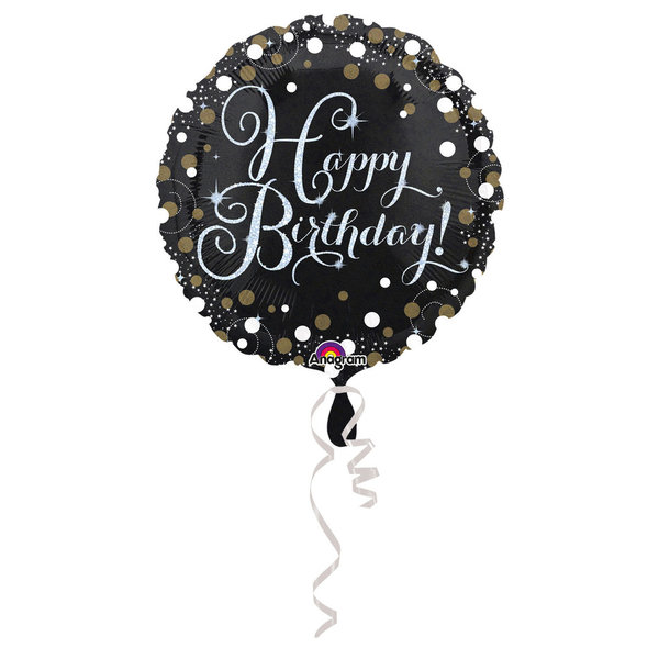 runder Ballon mit Funkeleffekt, Happy Birthday, verpackt 43cm