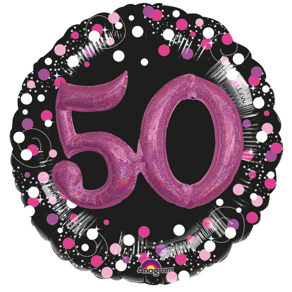 Großer, runder Ballon mit Funkeleffekt, 3D-Geburtstagszahl 50,  Folienballon, verpackt 81 cm x 81 cm
