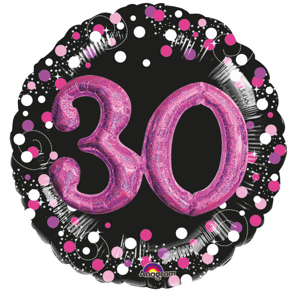 Großer, runder Ballon mit Funkeleffekt, 3D-Geburtstagszahl 30. Folienballon, 81 cm x 81 cm